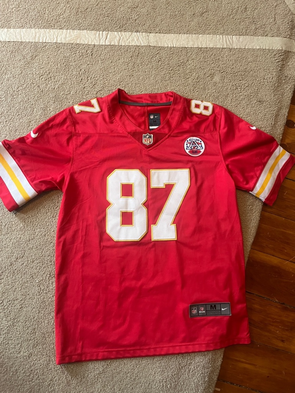 Nike Red Chiefs #87 Football Jersey with White & Gold Accents